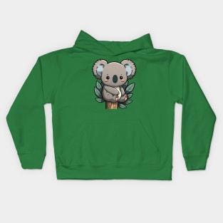 Baby koala sitting on an Eucalyptus waiting for its mom Kids Hoodie